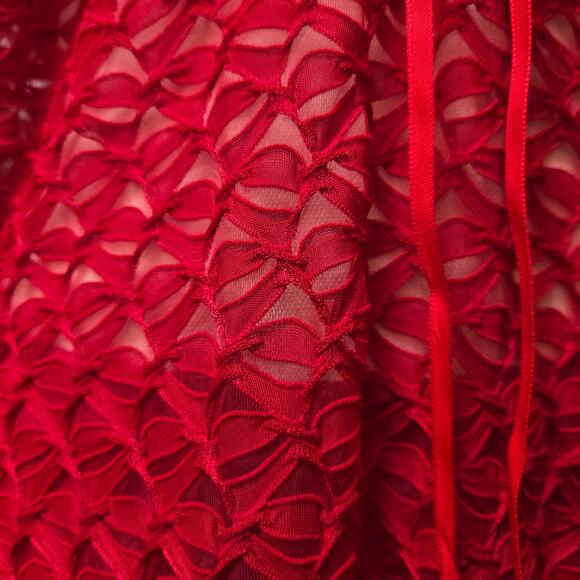 Studio F Vtg 90s Y2K Fairy Whimsigoth Sheer Lace Handkerchief Hem Red Dress XL - Picture 7 of 10